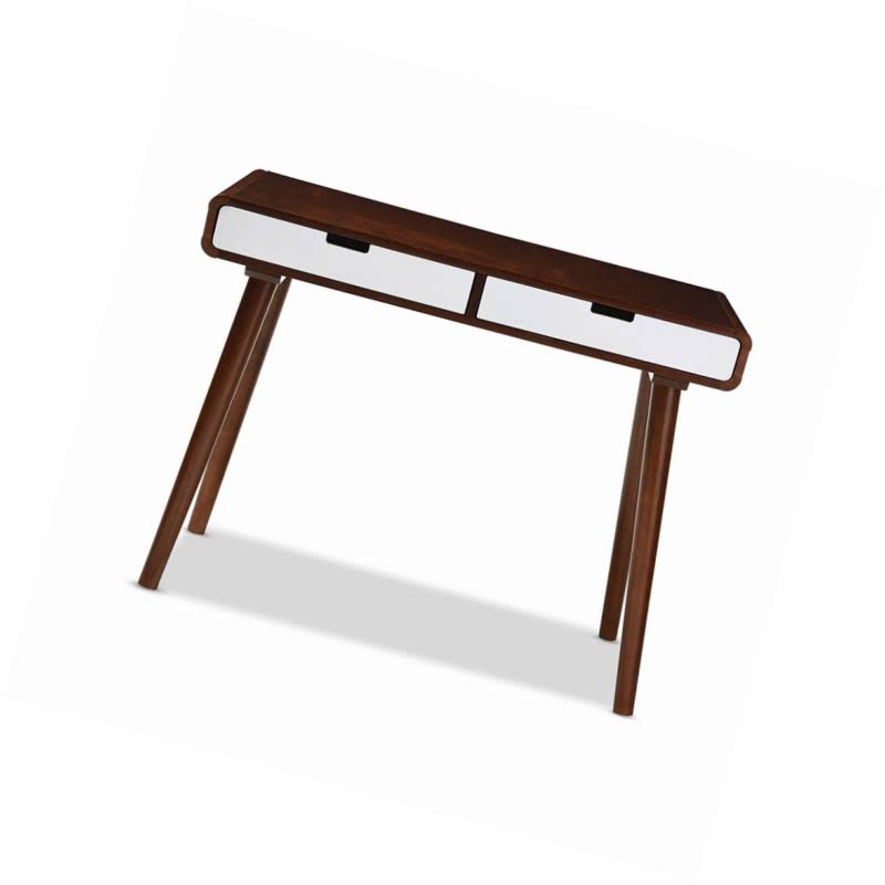 Dark Walnut and White 2-Drawer Wood Writing Desk A5769