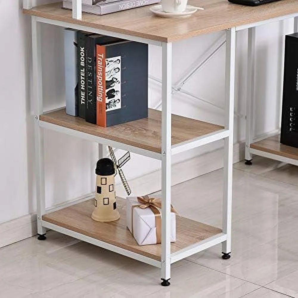 55 Inch Grey Wood Grain Computer Desk with Shelves L2433