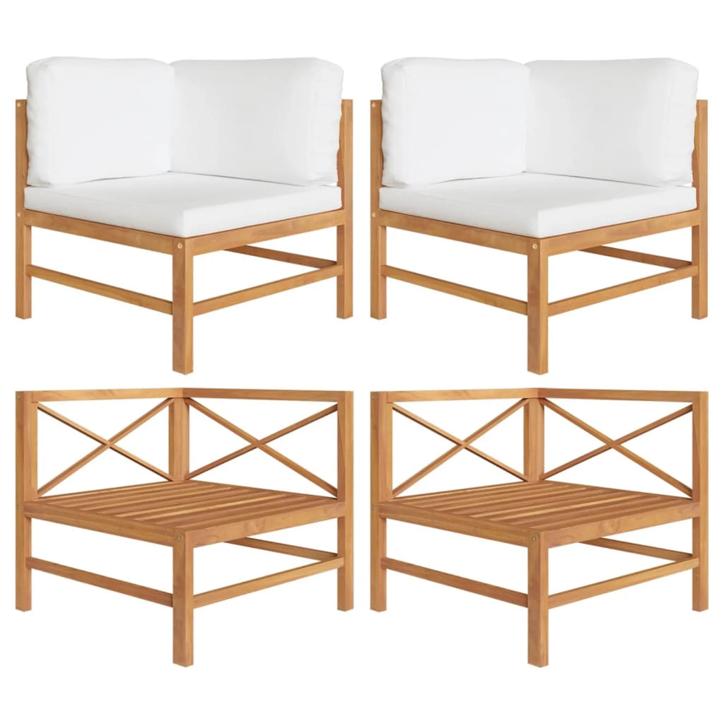 2 pcs Teak Wood Corner Sofas with Cushions M946261