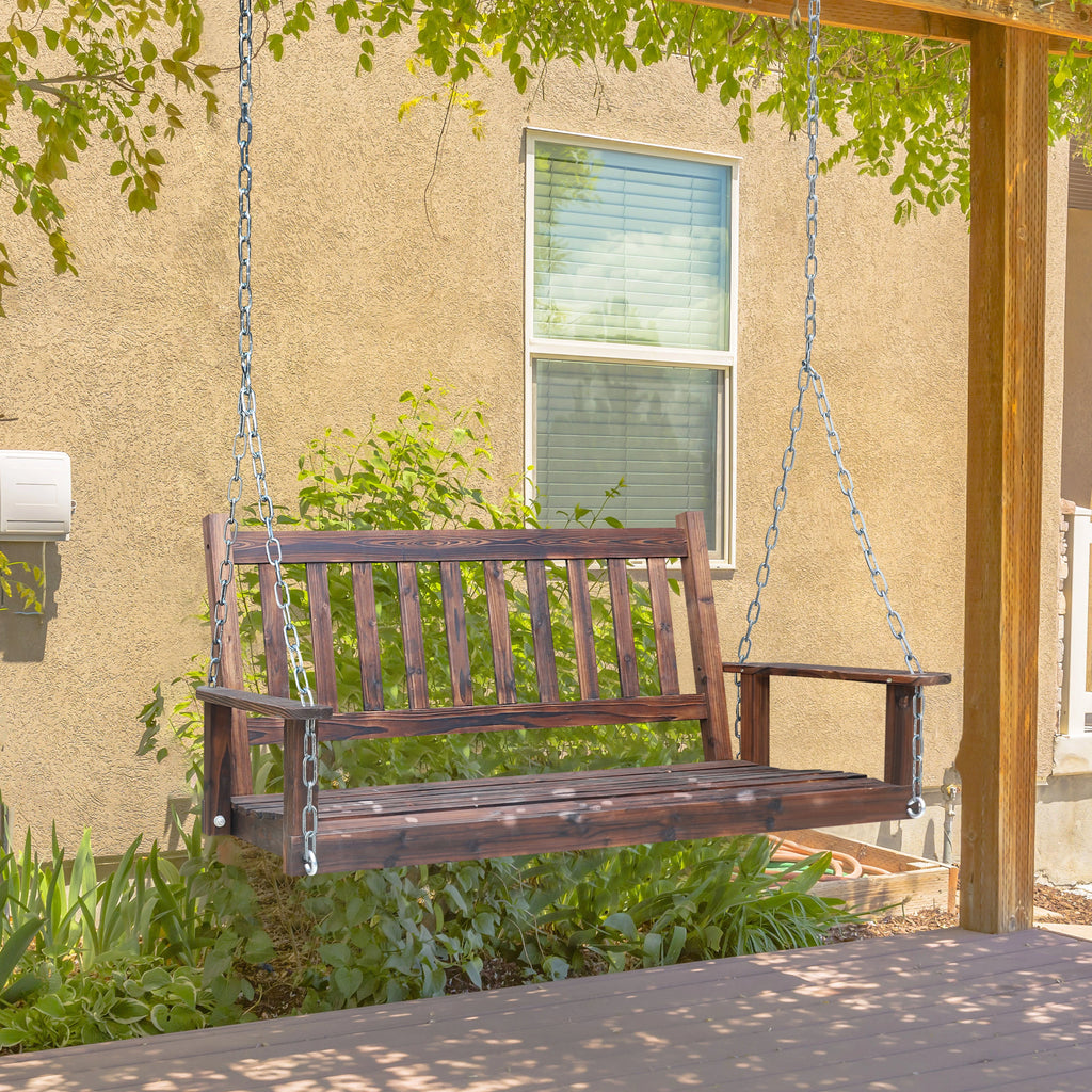Wooden Porch Swing 4ft with Chains 2-person Swing Bench H605360