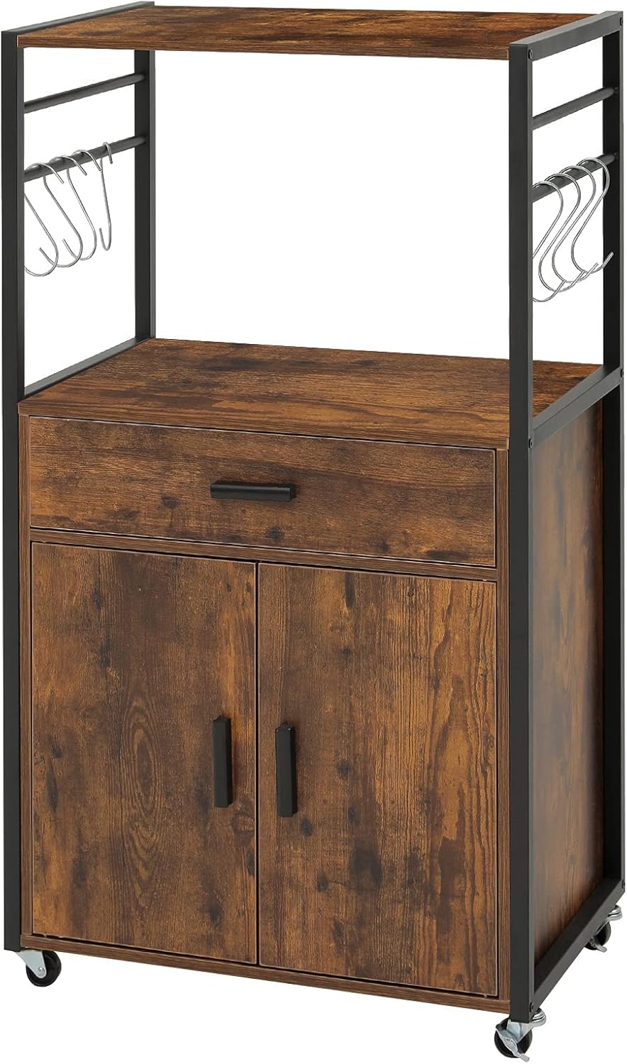 Rolling Kitchen Island Cart with Drawer, Cabinet and Open Shelf O35370