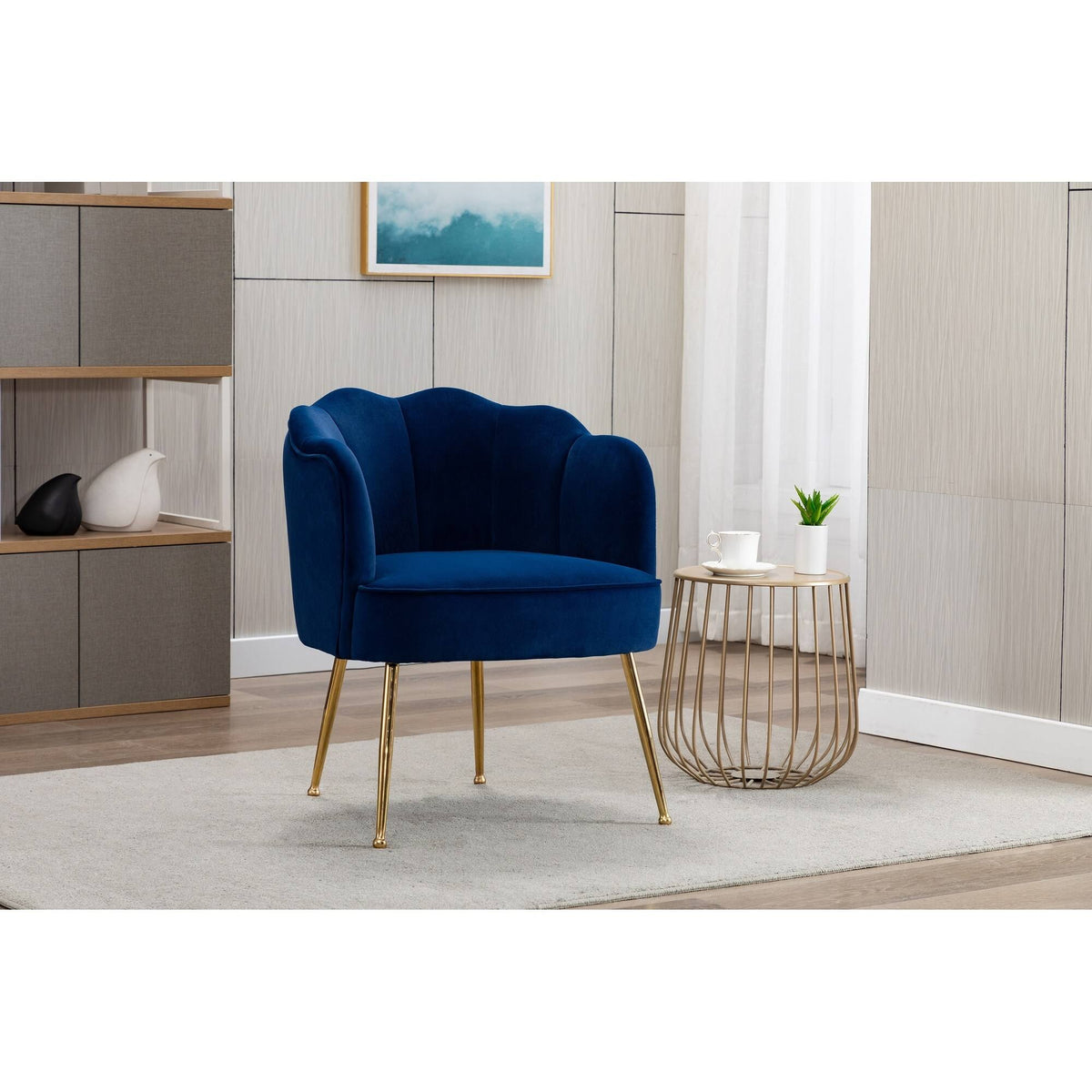 Blue Velvet Accent Chair with Gold Metal Legs M949169