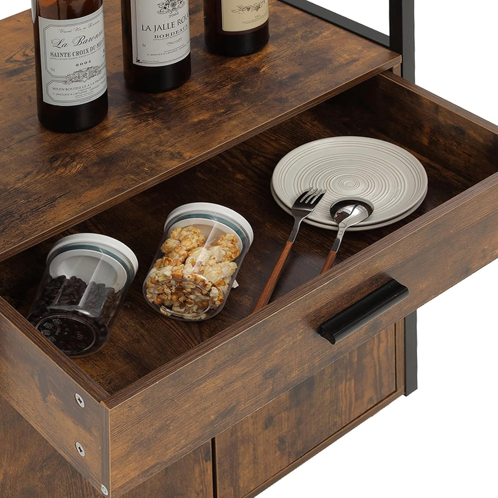 Rolling Kitchen Island Cart with Drawer, Cabinet and Open Shelf O35370