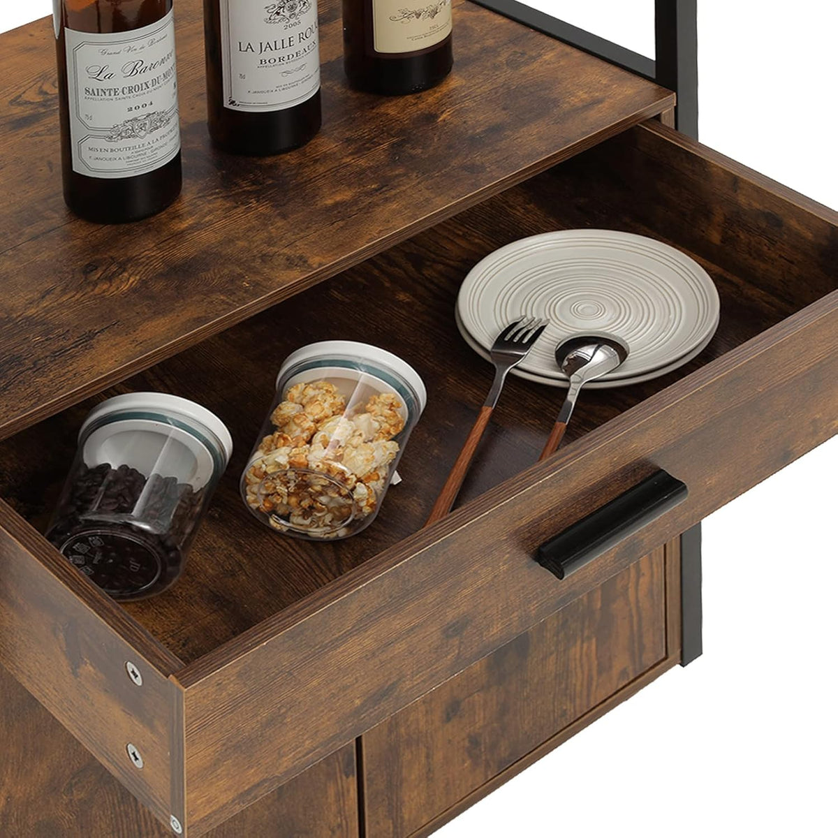 Rolling Kitchen Island Cart with Drawer, Cabinet and Open Shelf O35370