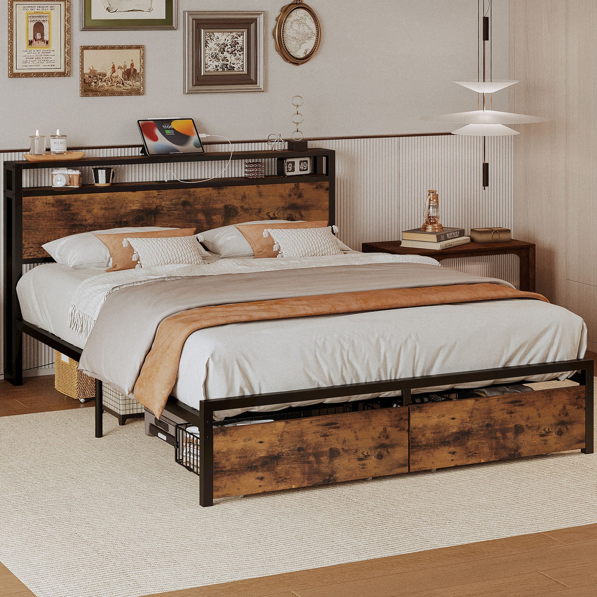 Twin Bed Frame with Storage Headboard and Charging Station F490600