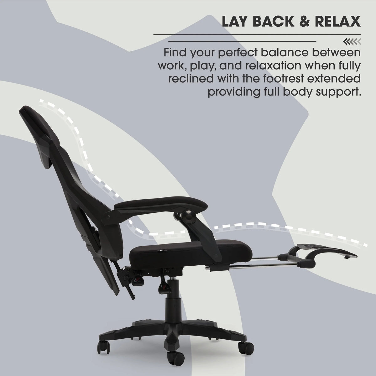 Black Fabric Gaming Office Chair with Extendable Leg Rest A3694