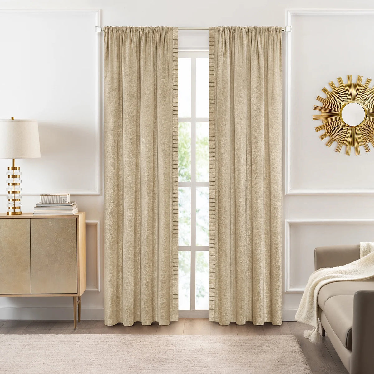 Tan Pleated Window Curtain Panels 52" X 84" P3921