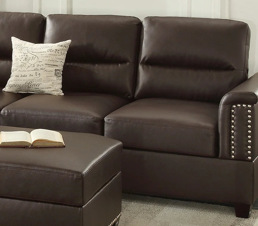 Espresso Faux Leather Sectional Sofa V9143