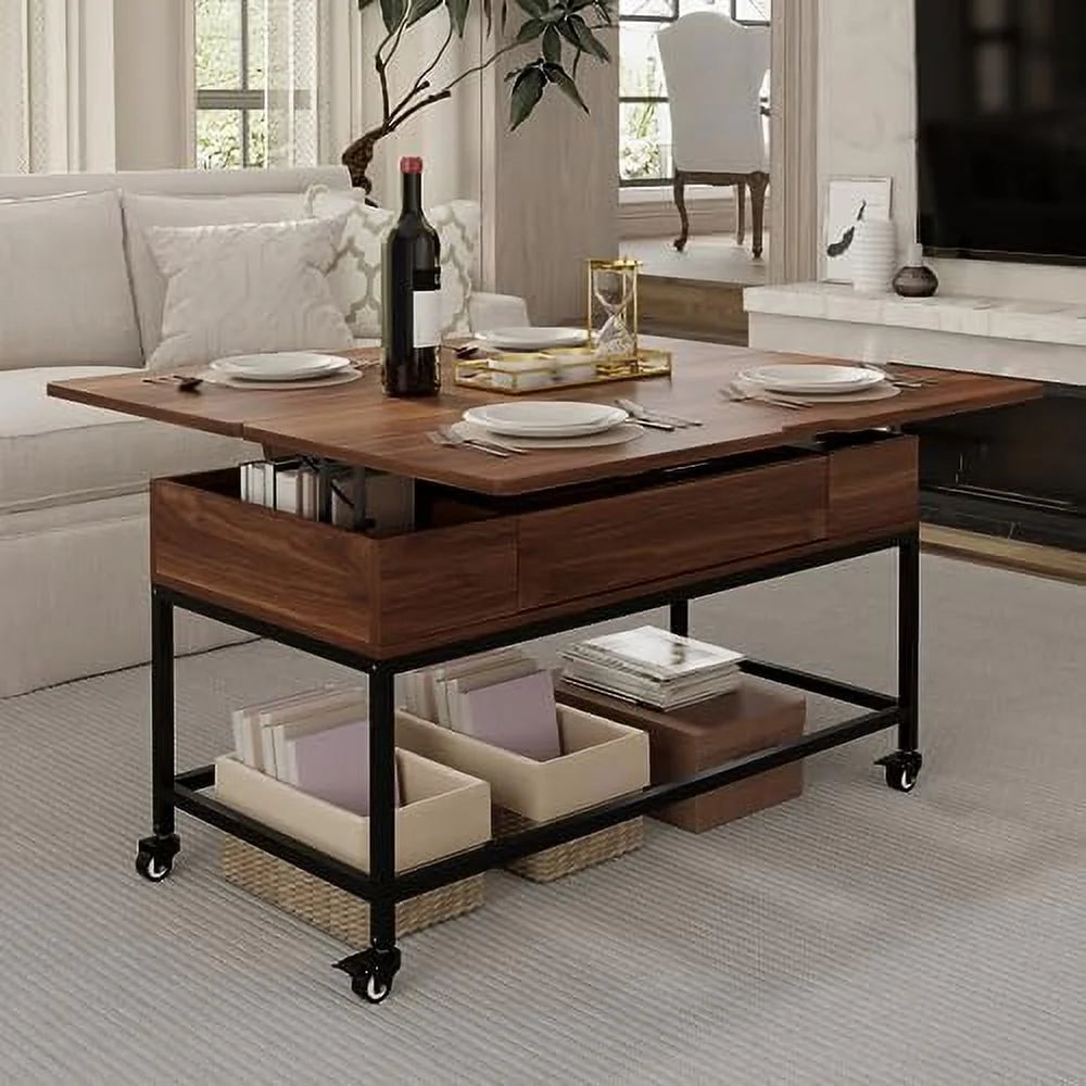 Lift Top Folding Coffee Table with Drawer Metal Frame X16275