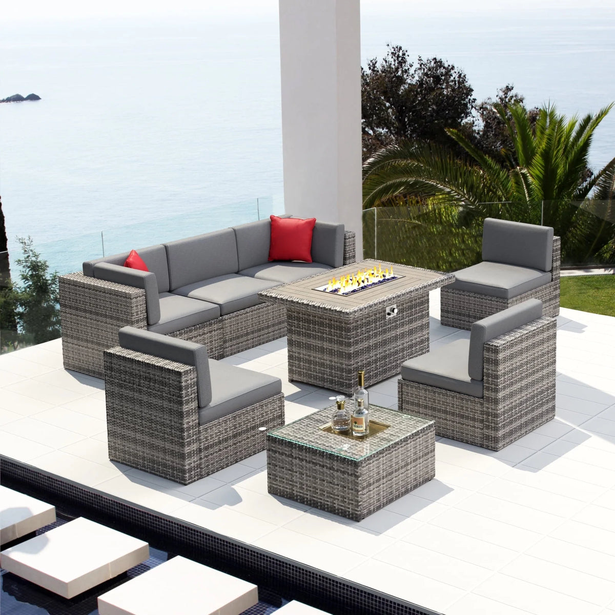 8 PCS Outdoor Patio Furniture Set with Fire Pit Table M880280