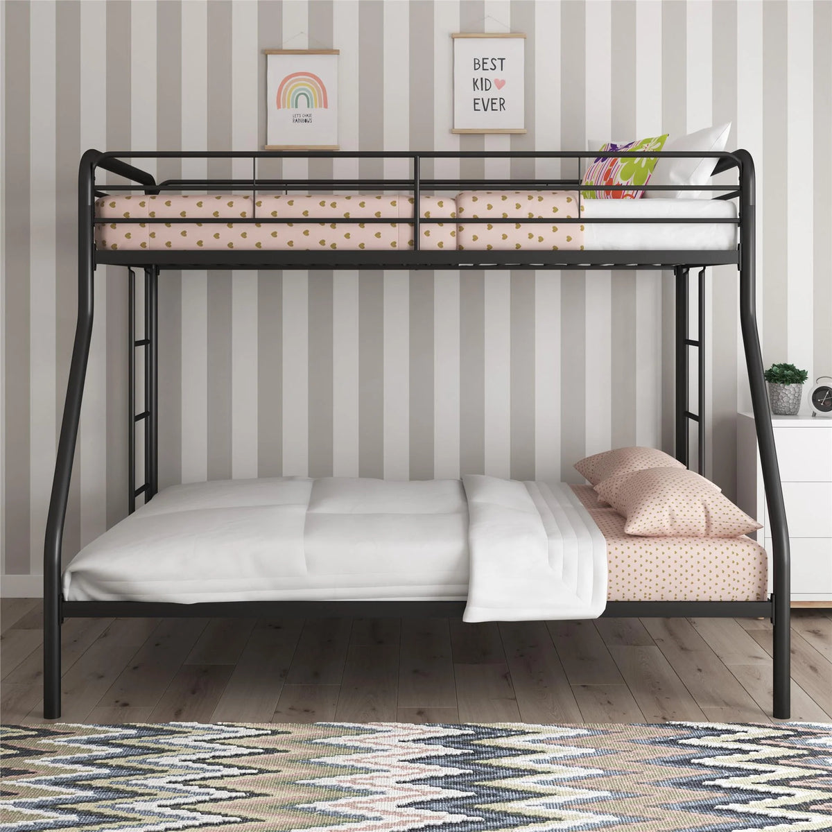 Black Twin over Full Metal Bunk Bed with Ladders J48683