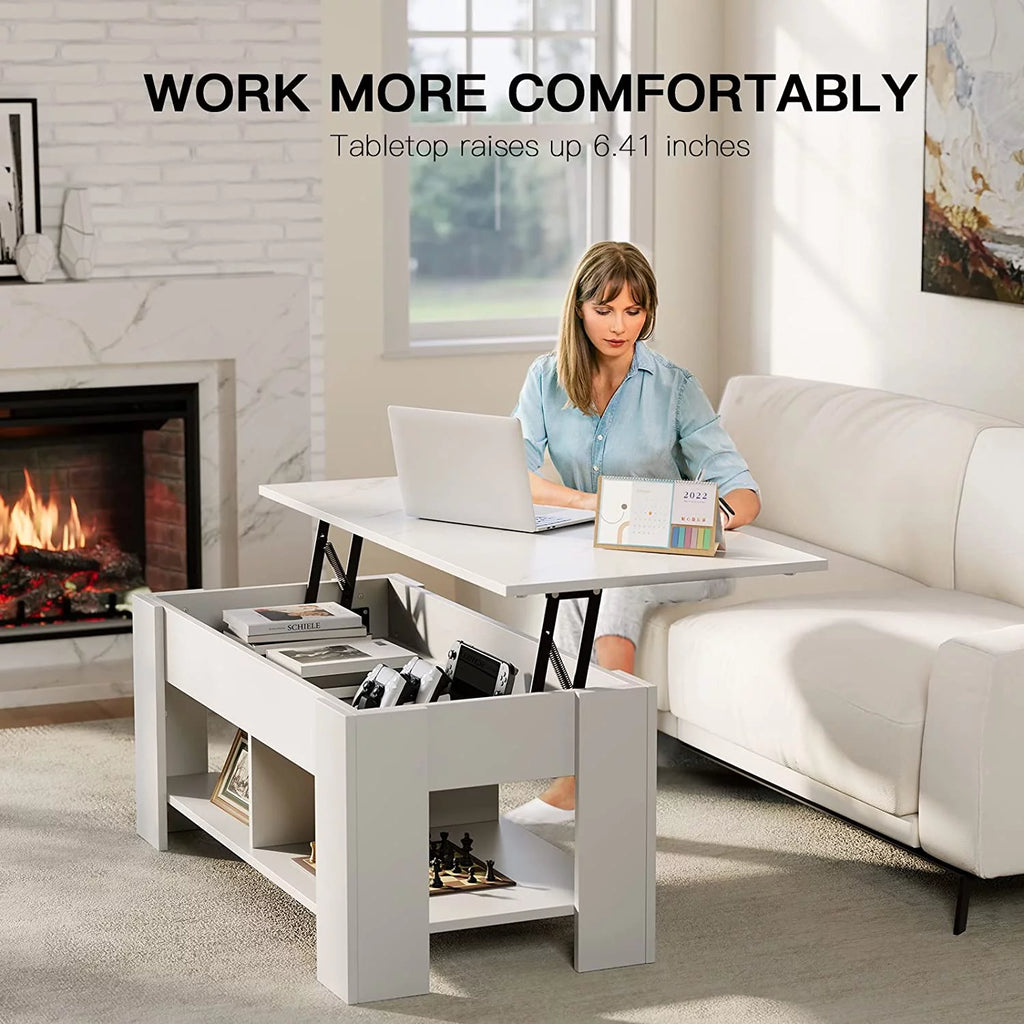Lift Top Coffee Table 39in with Hidden Compartment and Storage Shelf A390
