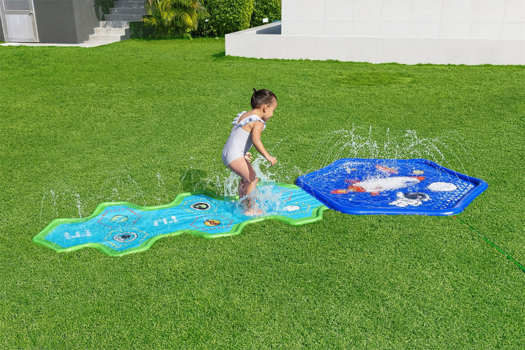 Kids Sprinkler Splash Pad and Inflatable Water Slide W83203
