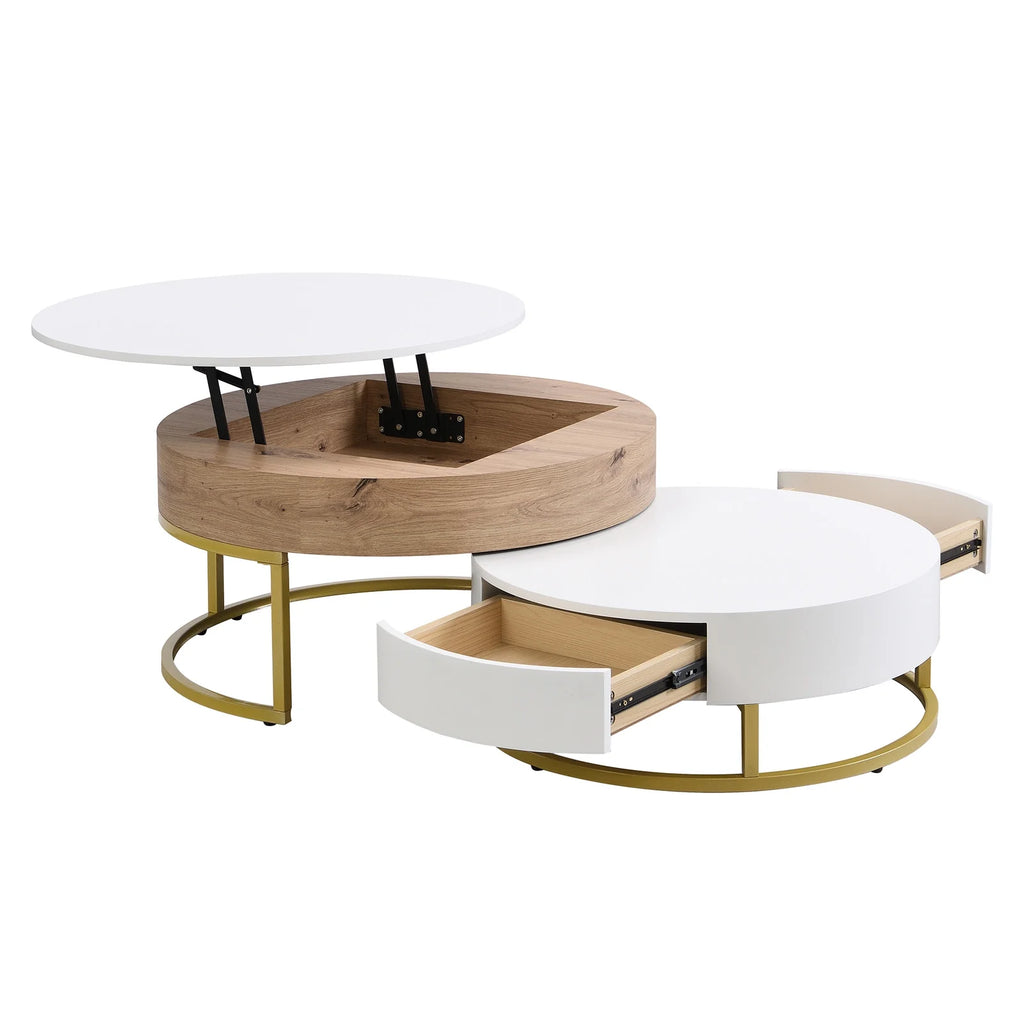 Round Lift-top Nesting Coffee Tables with 2 Drawers Q49693