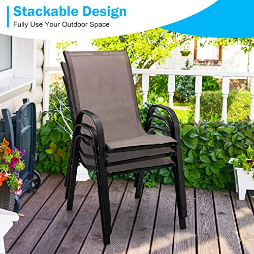 4 Pieces Stackable All Weather Patio Dining Chairs Set with Armrests W969938