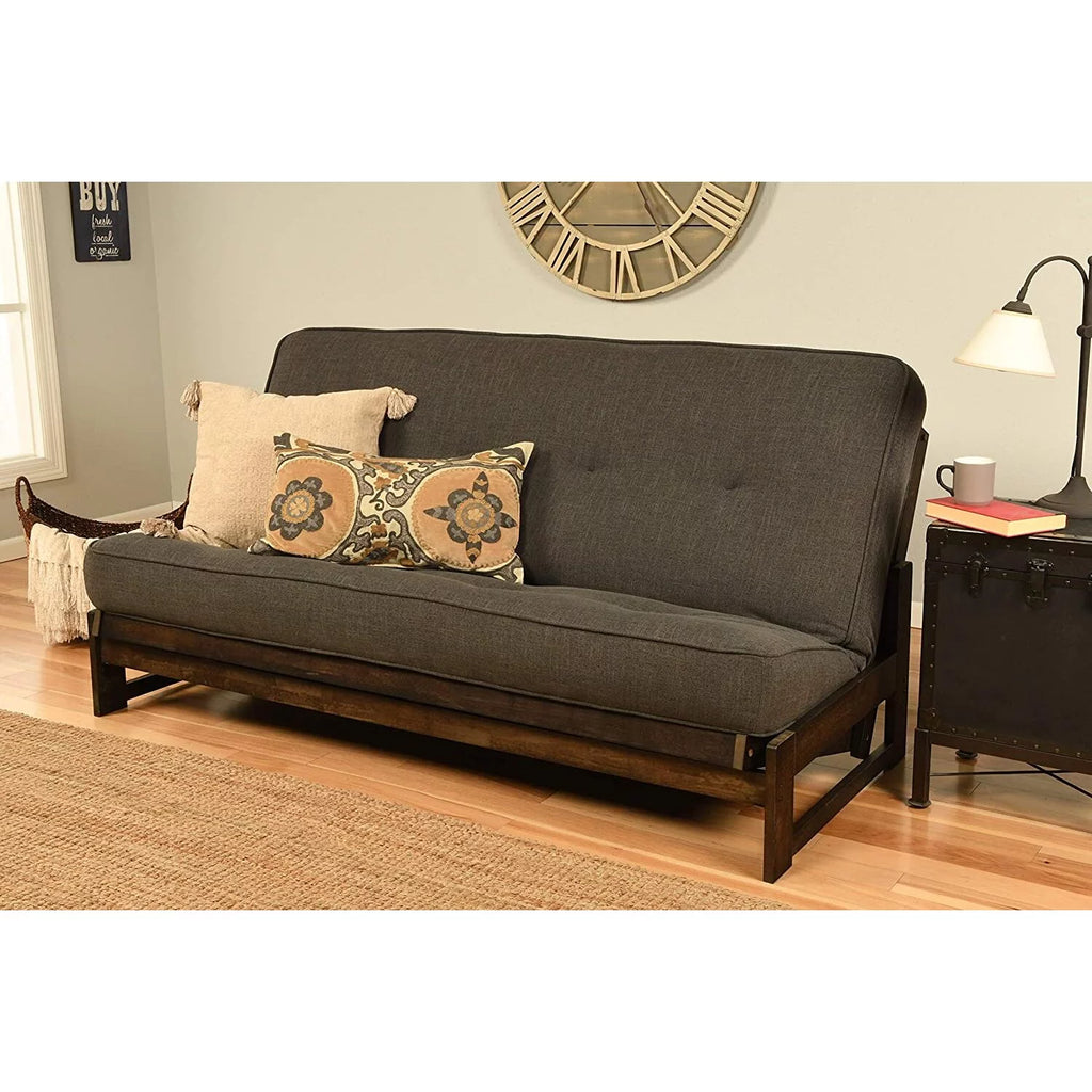 Charcoal Gray Linen Fabric Futon W104