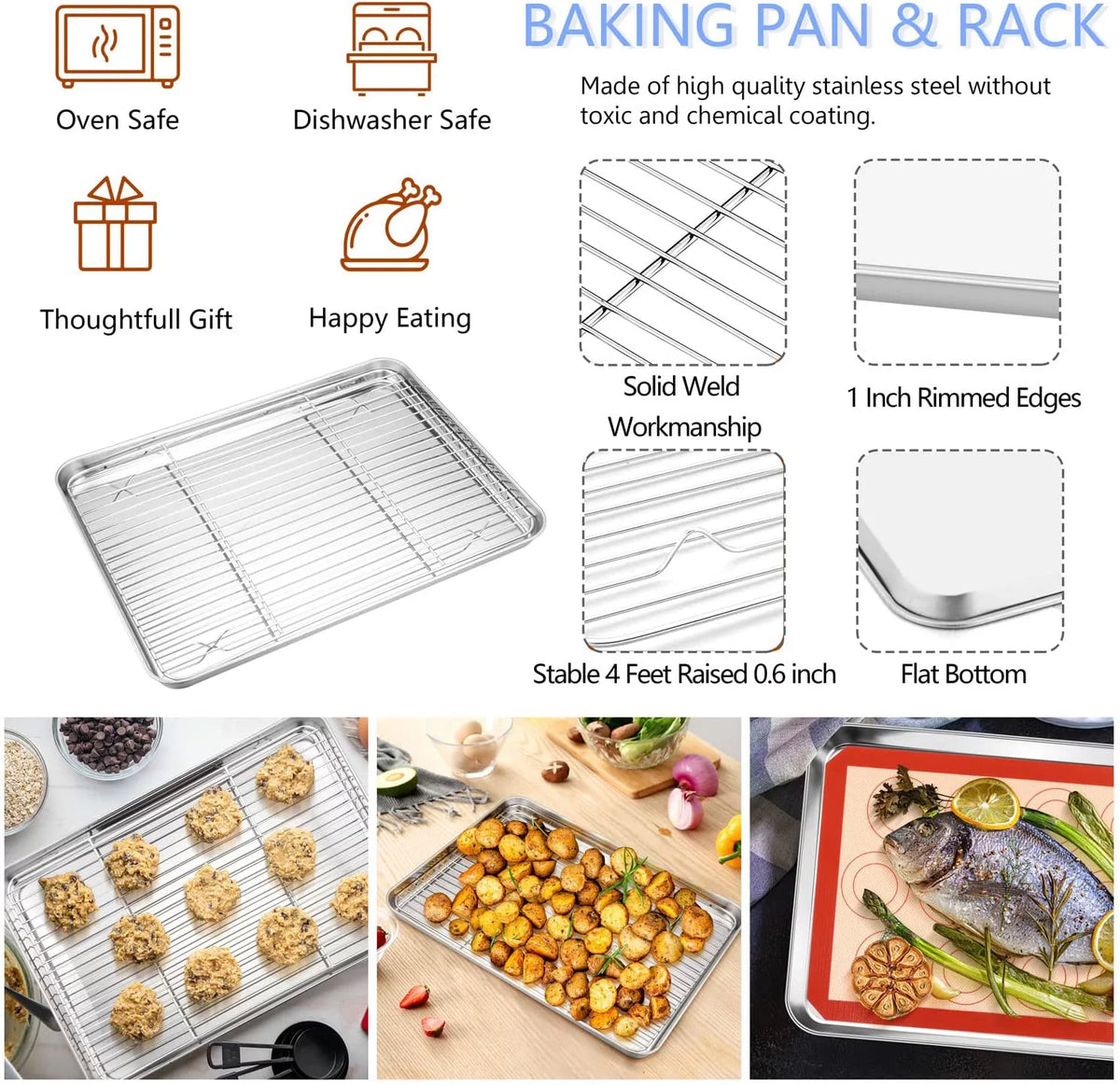 16 inch Stainless Steel Baking Sheet with Rack & Mat Set of 6 G94022