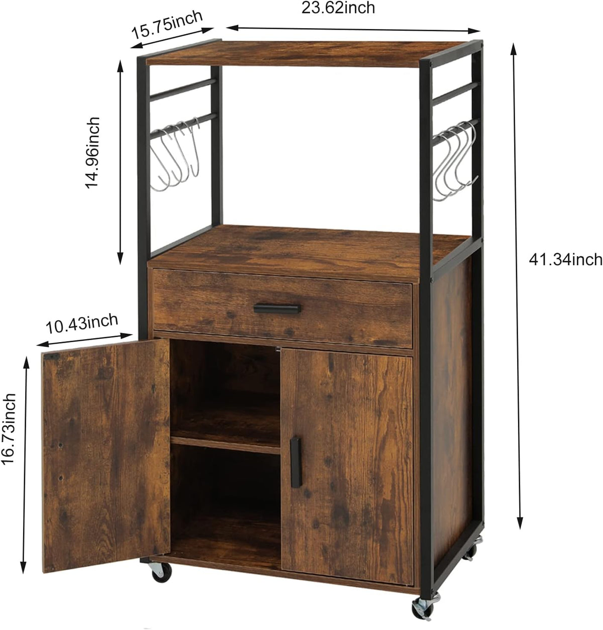 Rolling Kitchen Island Cart with Drawer, Cabinet and Open Shelf O35370