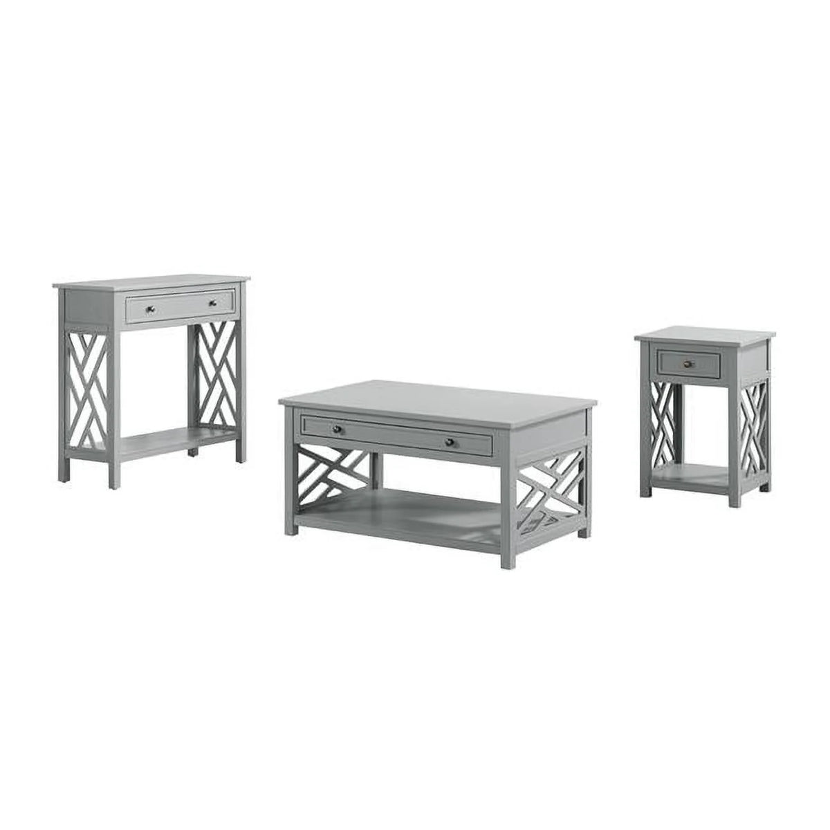Gray Set of 3 Coffee & End Table with Drawers X68126