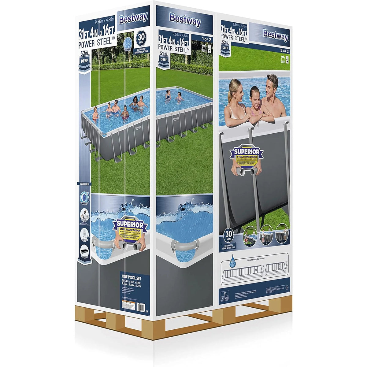 Grey Rectangular Metal Frame Above Ground Pool Set M6275