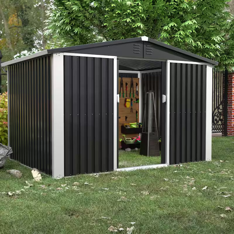 Black Metal Outdoor Storage Shed with Air Vents S921477