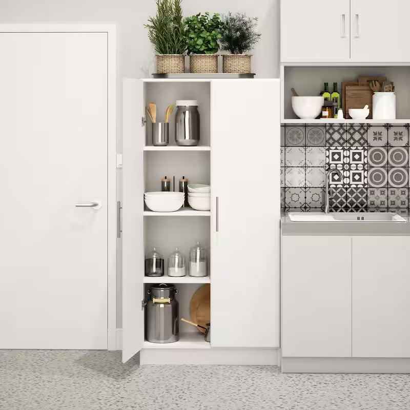 White Wood Freestanding Garage Cabinet U85079