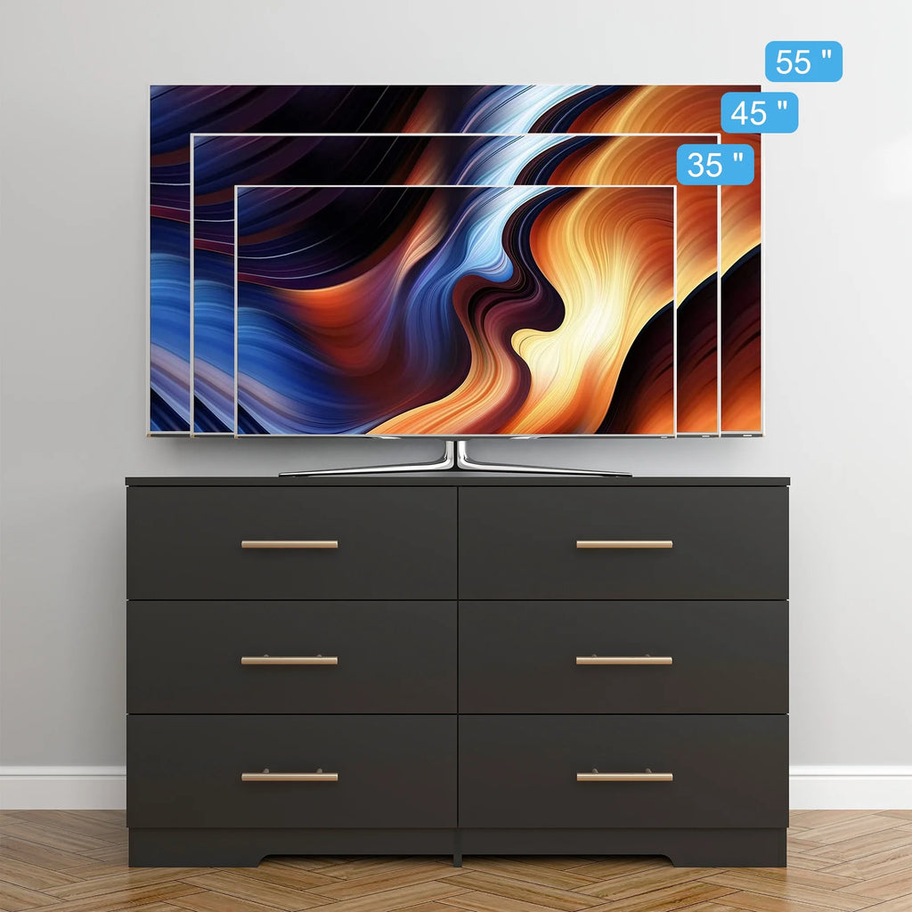 Black 6 Drawer Wood Dresser G338
