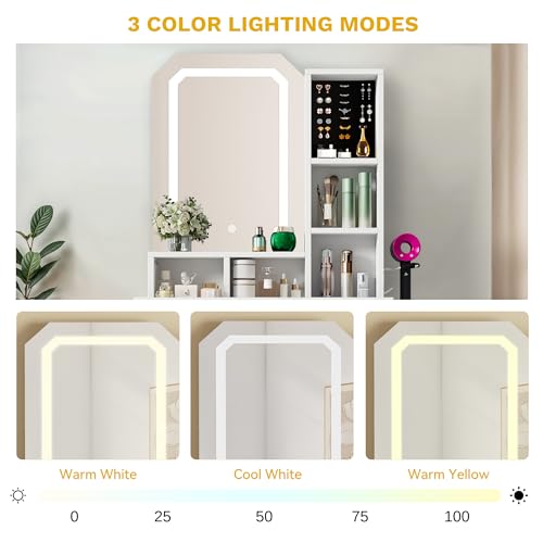 White Vanity Desk Set with LED Mirror and 11 Drawers W22260