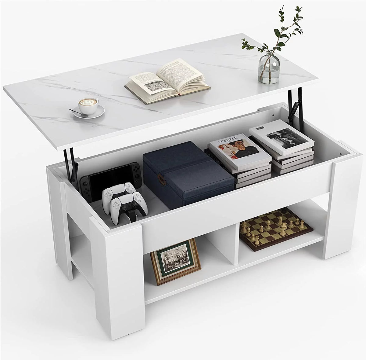 Lift Top Coffee Table 39in with Hidden Compartment and Storage Shelf A390
