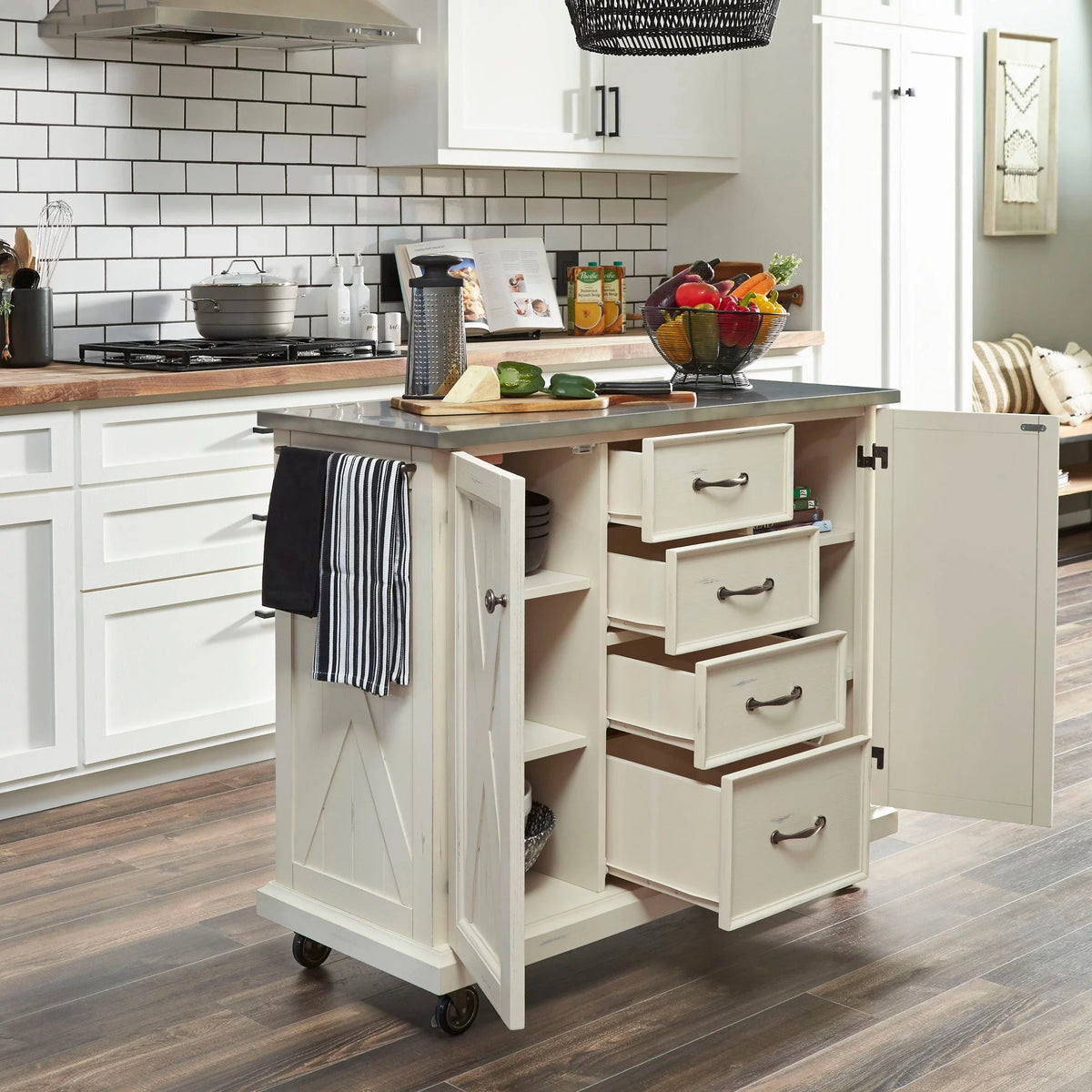 White Wood Kitchen Cart G97155