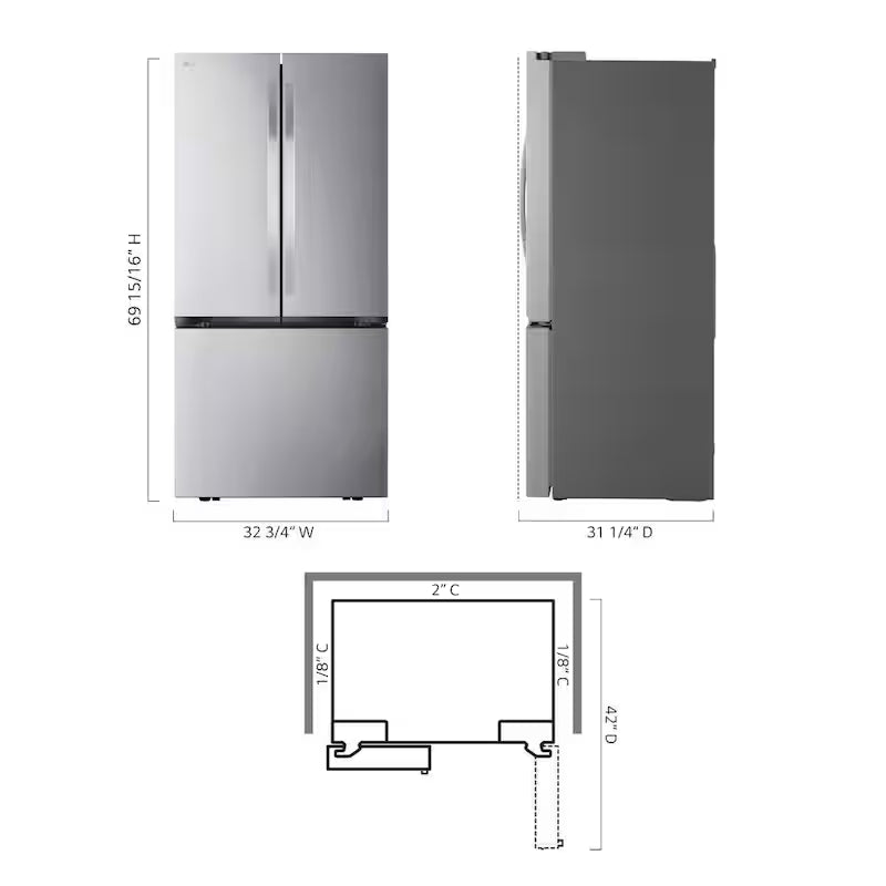 33 in. W 21 cu.ft. Counter Depth French Door Refrigerator with Ice Maker F472