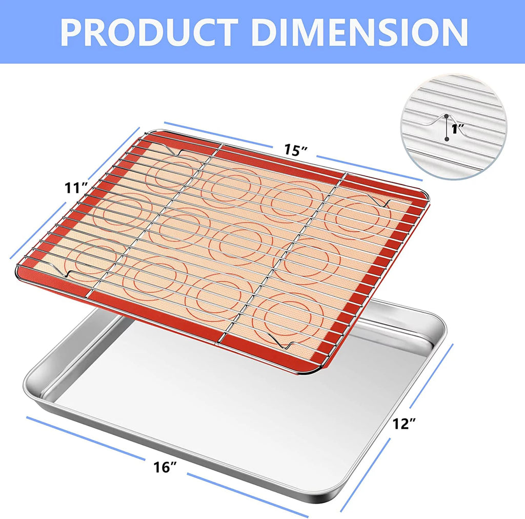 16 inch Stainless Steel Baking Sheet with Rack & Mat Set of 6 G94022