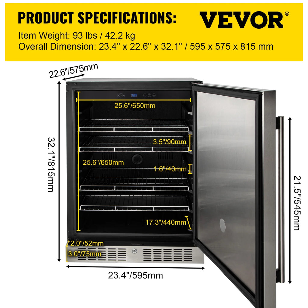 24'' Built-in Beverage Cooler 5.5 cu.ft. Reversible Door 142 Can Black & Silver U2555