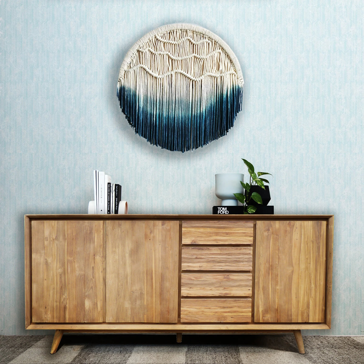 Recycled Teak Wood Chest with 3 Doors 4 Drawers V39453