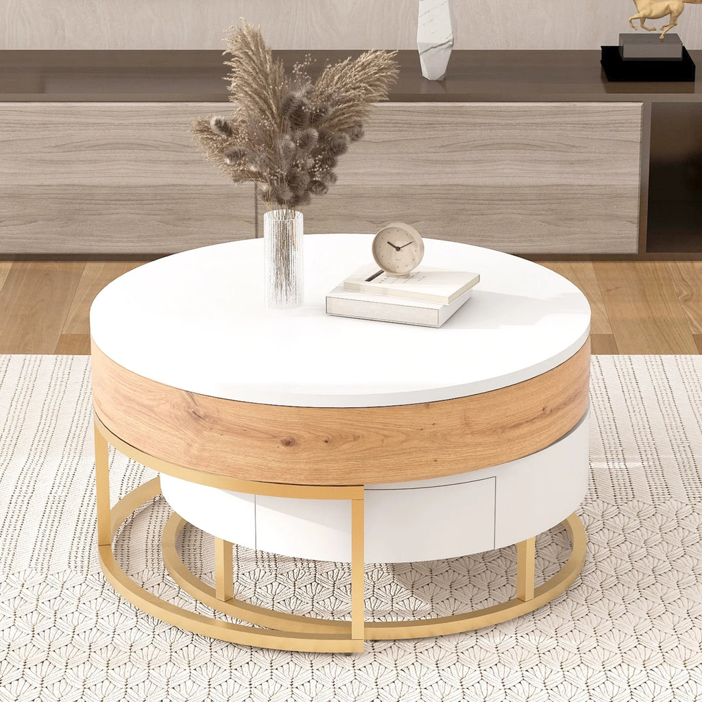 Round Lift-top Nesting Coffee Tables with 2 Drawers Q49693