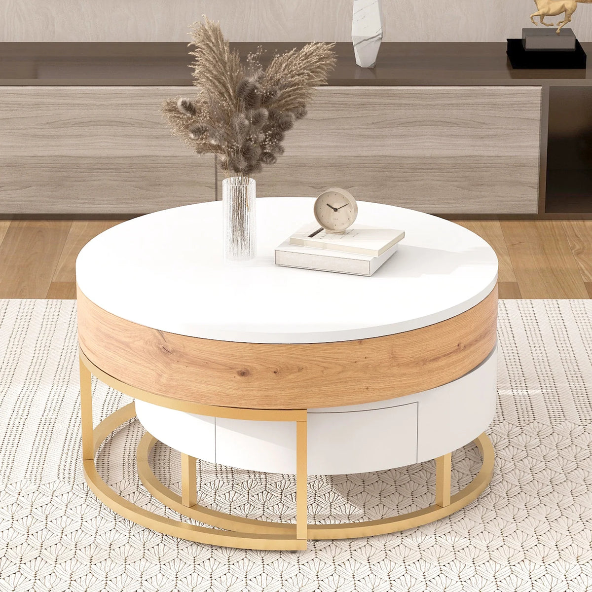 Round Lift-top Nesting Coffee Tables with 2 Drawers Q49693