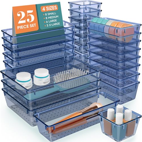 25 PCS Clear Plastic Drawer Organizer Set, 4 Sizes A640440