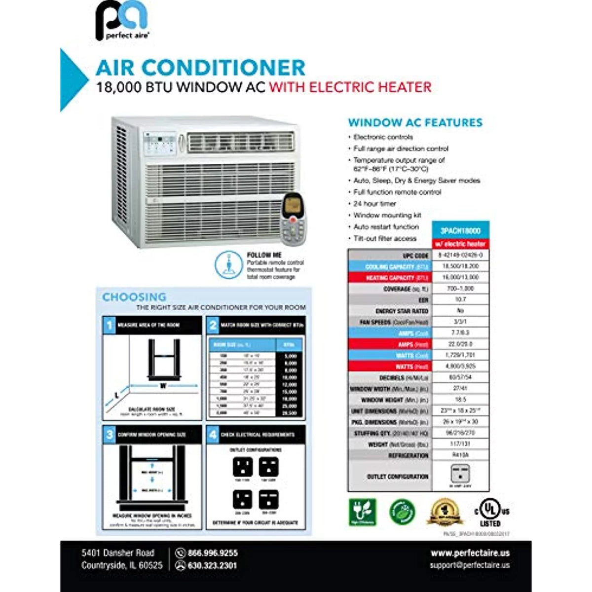 18,000 BTU Window Air Conditioner with Electric Heat V329179