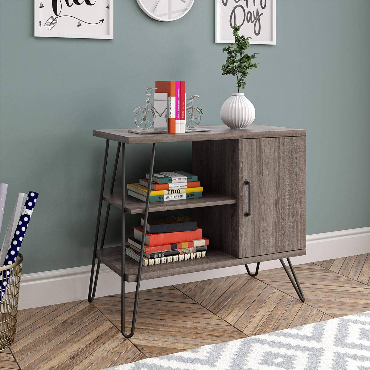 3 Shelf Distressed Gray Oak Bookcase L791919