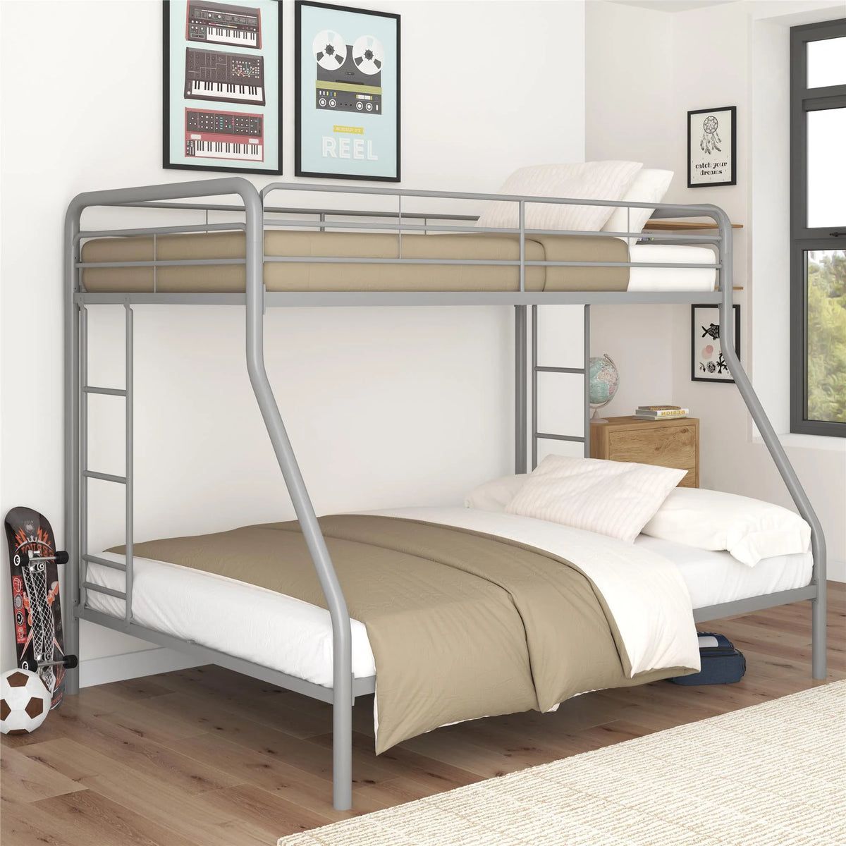 Black Twin over Full Metal Bunk Bed with Ladders J48683