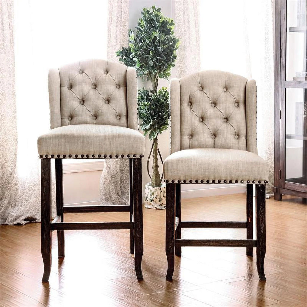 Beige Fabric Bar Chair Set of 2 W983