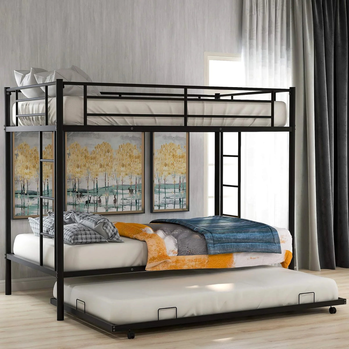 Black Metal Trundle Bunk Bed K8266