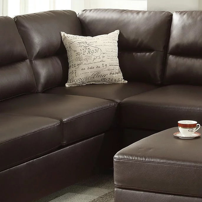 Espresso Faux Leather Sectional Sofa V9143