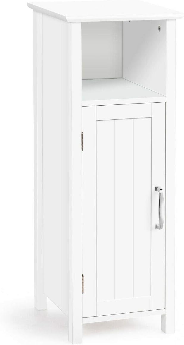 White Bathroom Floor Storage Cabinet with Single Door Adjustable Shelf J187030