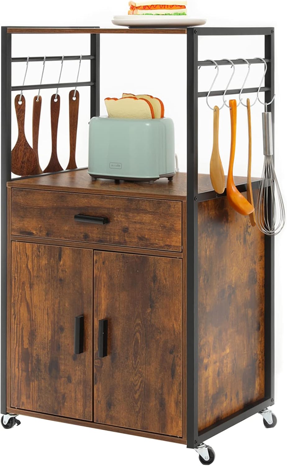 Rolling Kitchen Island Cart with Drawer, Cabinet and Open Shelf O35370
