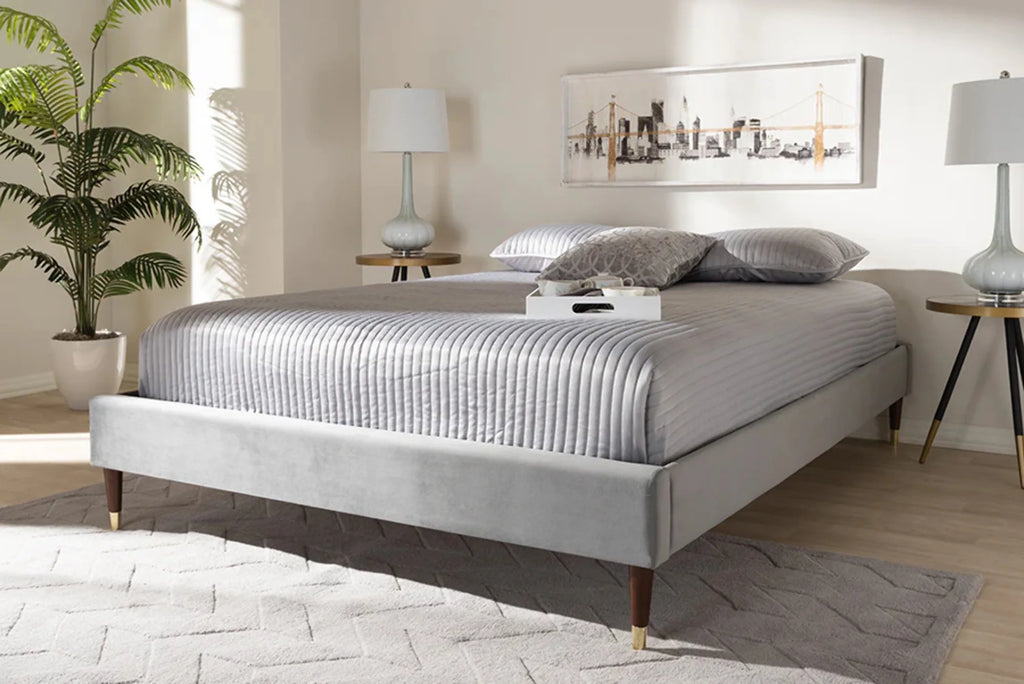Velvet Upholstered Wood Platform King Bed D472