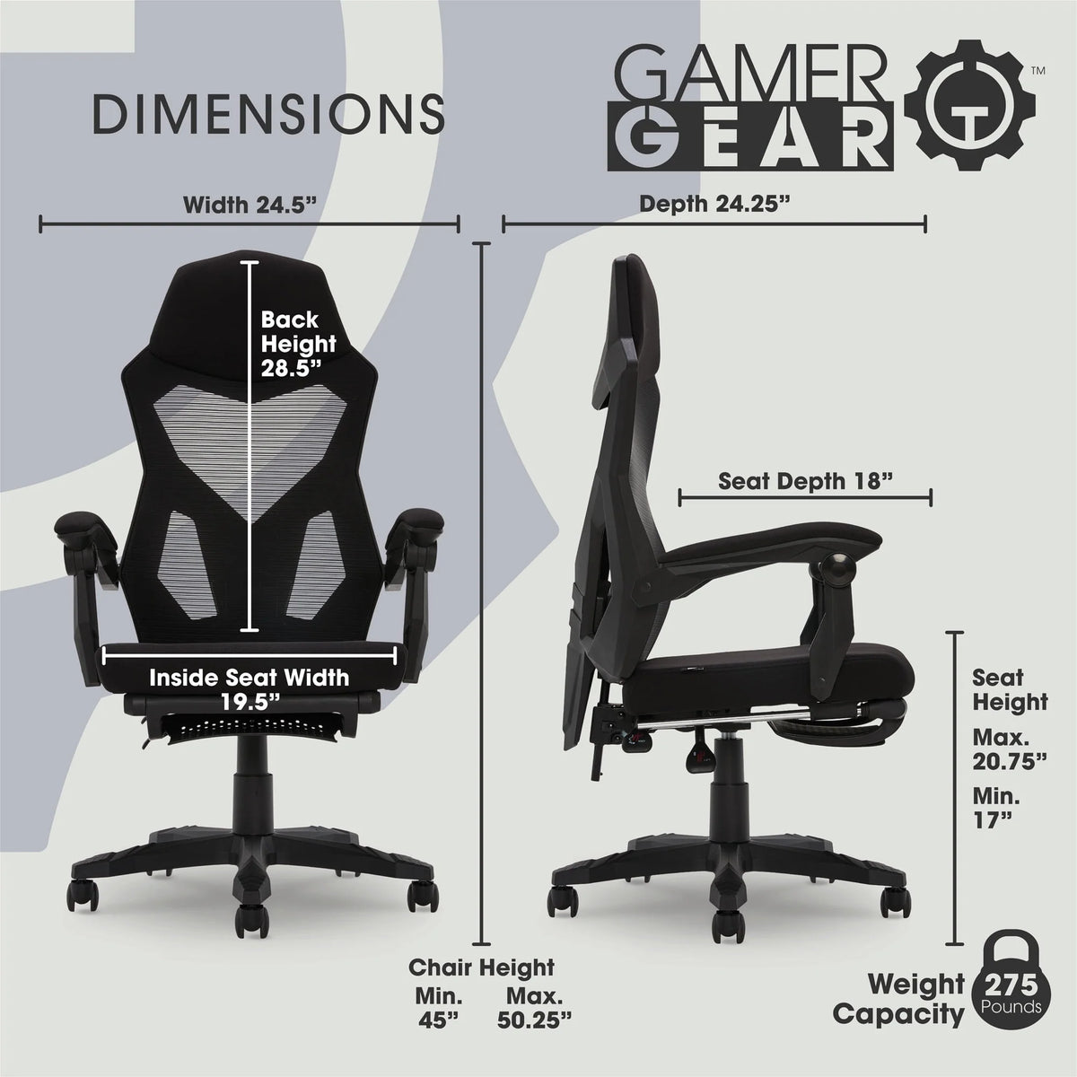 Black Fabric Gaming Office Chair with Extendable Leg Rest A3694