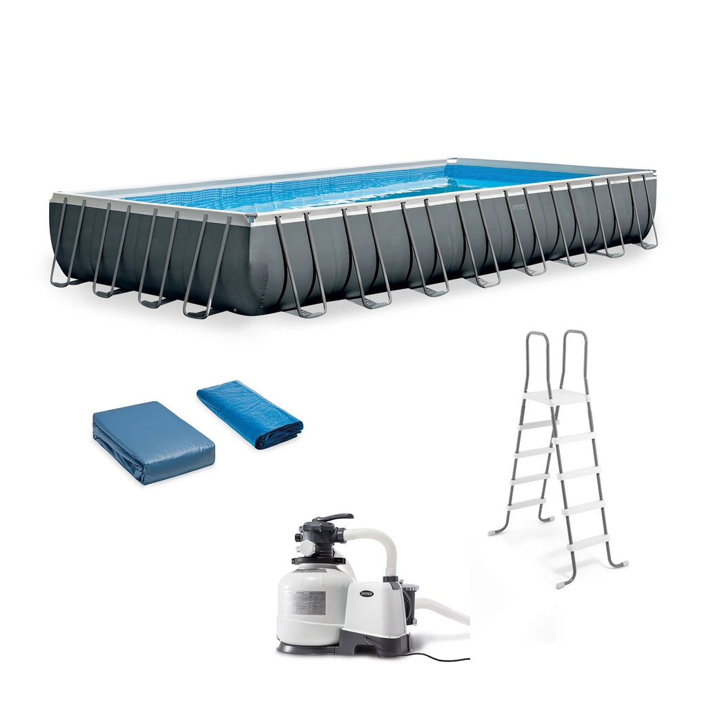 Gray Rectangular Above Ground Swimming Pool Set Z59128