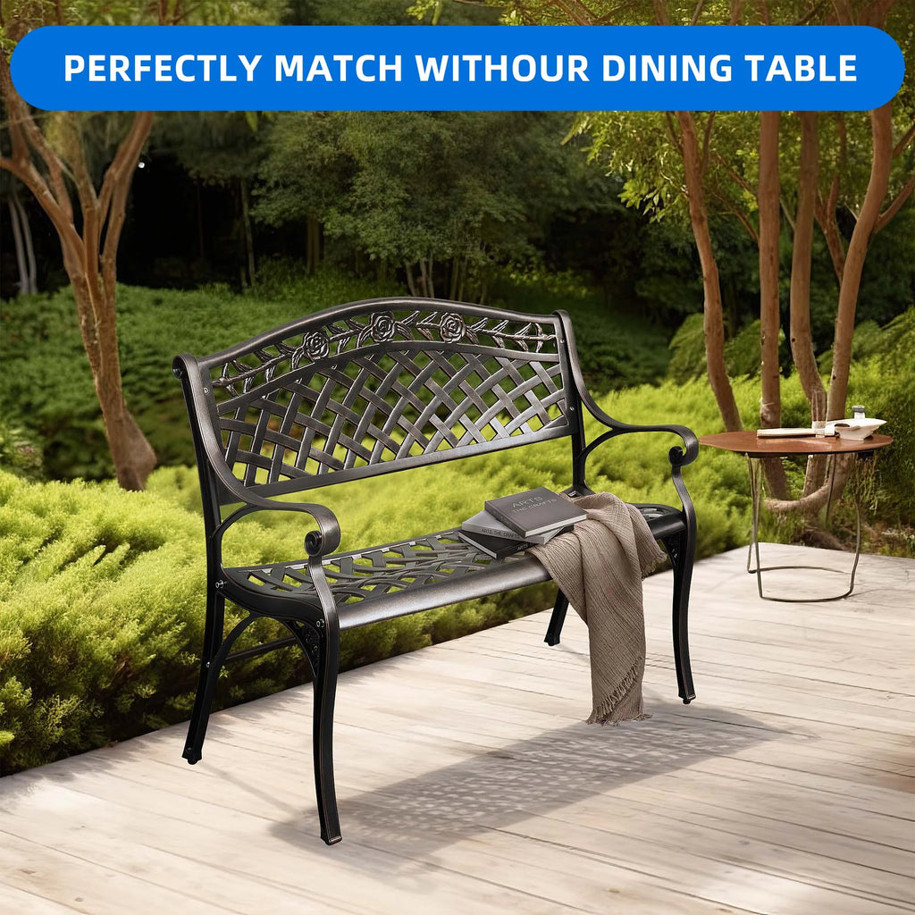 39.4" Anti-Rust Cast Iron Cast Aluminum Patio Garden Bench Q103