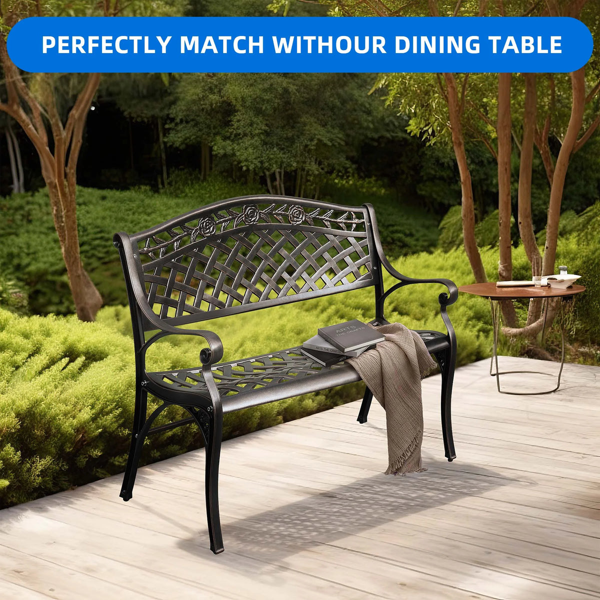 39.4" Anti-Rust Cast Iron Cast Aluminum Patio Garden Bench Q103
